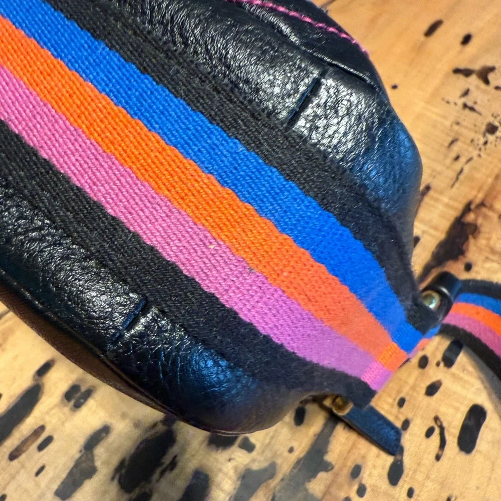Fossil Black Quilted Crossbody Bag with Multicolor Strap - Picture 10 of 13